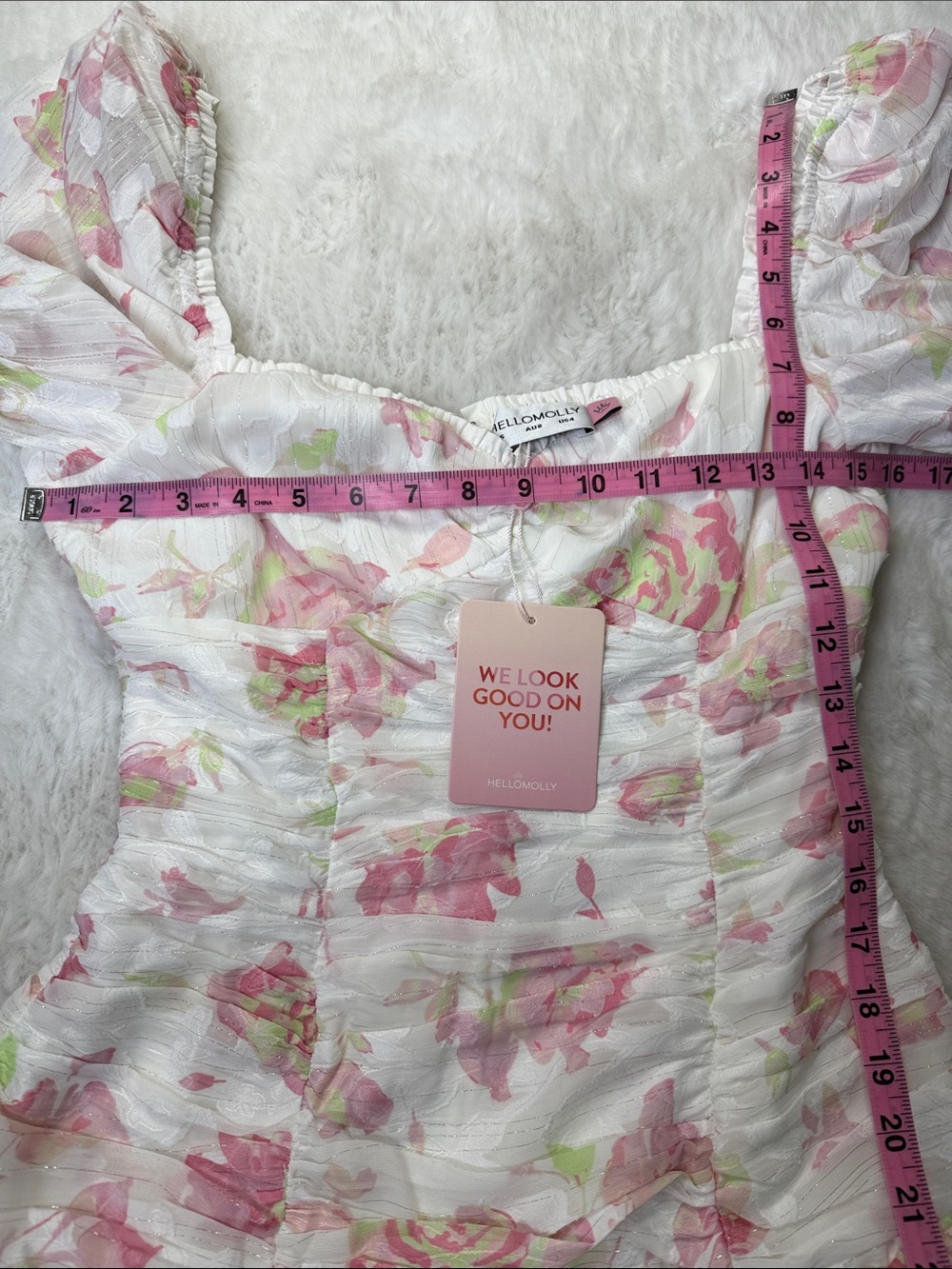 NWT Hello Molly Flora’s Dream Mini Dress S Pink Floral Puff Sleeve Ruffle Party - Picture 10 of 16